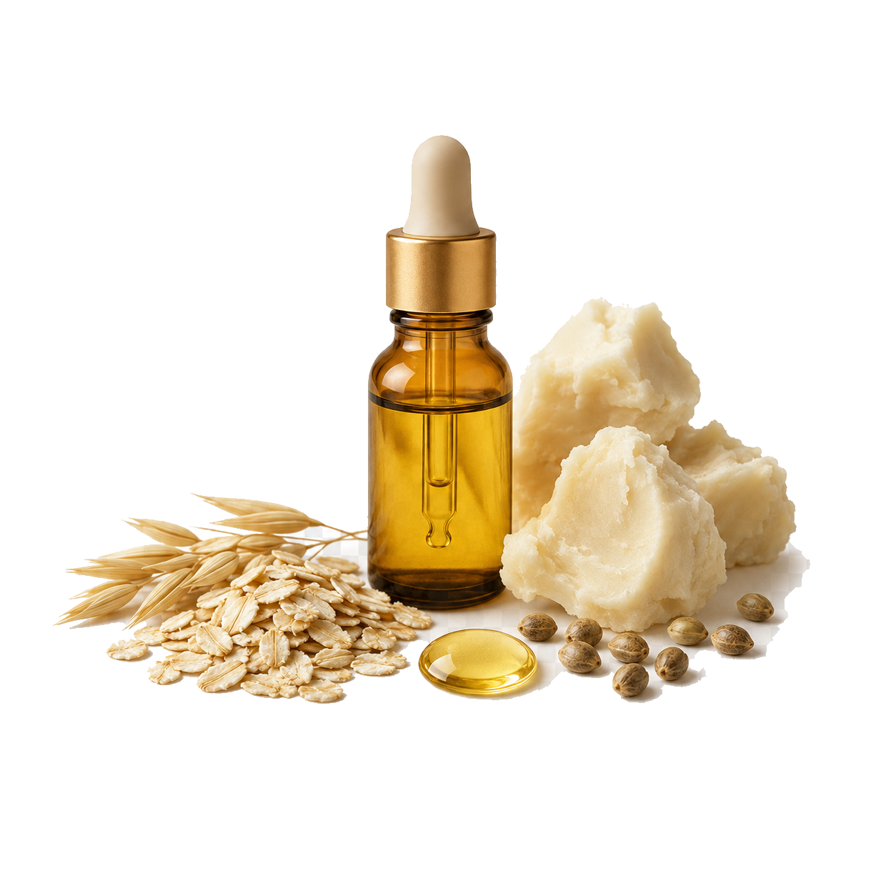 Hemp seed oil, shea butter, oats and hemp seeds