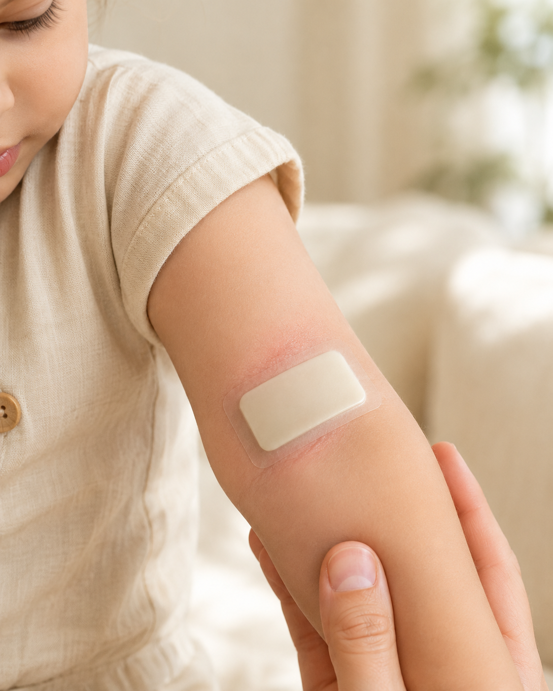 Baby Hemp patch applied on a child's arm